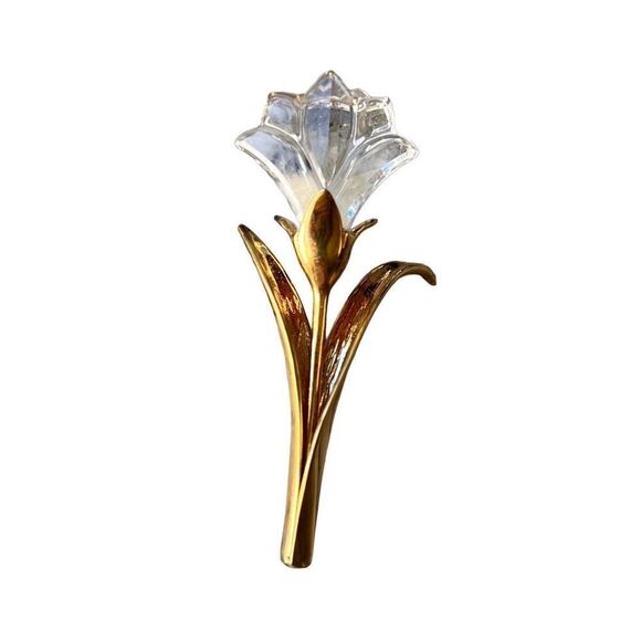 Vintage Swarovski Signed Crystal Gold Plated Flower Designer Brooch - Picture 3 of 9